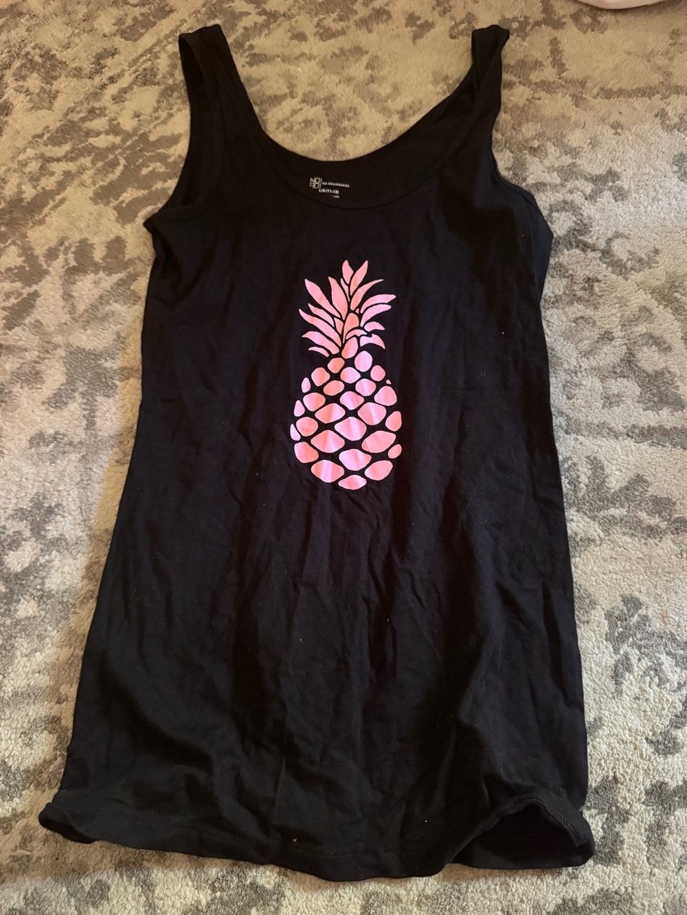 Black Tank Top with Pink pineapple in size large women